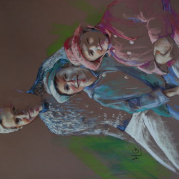 Peinture intitulée "La petite famille" par Helene Gaben Laurié, Œuvre d'art originale, Pastel