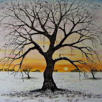 Malerei mit dem Titel "Oak Tree In Winter" von Hazel Thomson, Original-Kunstwerk, Öl