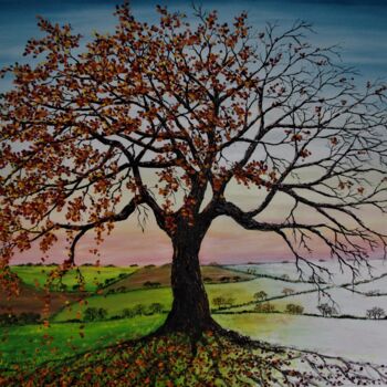 Картина под названием "Oak of Autumn and W…" - Hazel Thomson, Подлинное произведение искусства, Масло