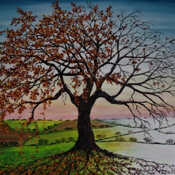 Schilderij getiteld "Oak of Autumn and W…" door Hazel Thomson, Origineel Kunstwerk, Olie