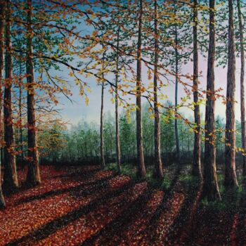 Painting titled "Forest Clearing" by Hazel Thomson, Original Artwork, Oil Mounted on Wood Stretcher frame