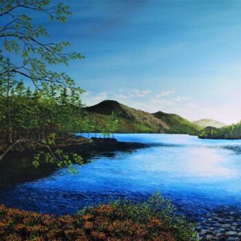 Painting titled "Dawn Across Loch Mo…" by Hazel Thomson, Original Artwork, Oil Mounted on Wood Stretcher frame