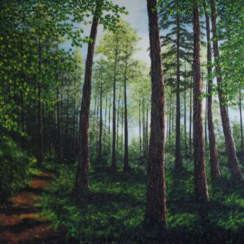 Painting titled "Deep Into Delamere…" by Hazel Thomson, Original Artwork, Oil Mounted on Wood Stretcher frame