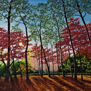 Pittura intitolato "Woodlands in Japan…" da Hazel Thomson, Opera d'arte originale, Olio Montato su Telaio per barella in leg…