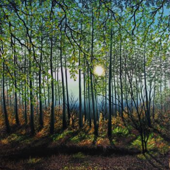 Painting titled "Tranquil Forest" by Hazel Thomson, Original Artwork, Oil Mounted on Wood Stretcher frame