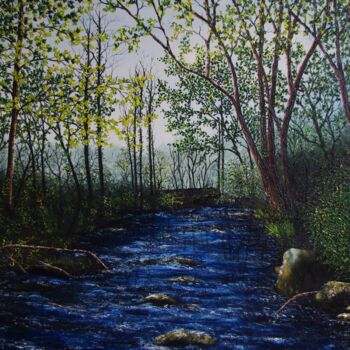 Painting titled "Forest River 2" by Hazel Thomson, Original Artwork, Oil