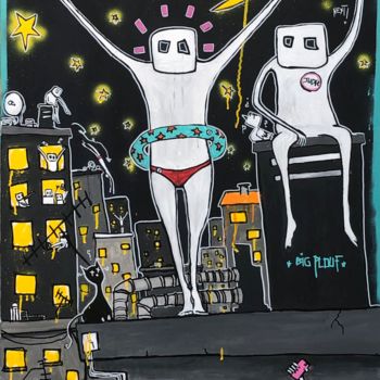 Painting titled "City 1: Big plouf" by Hico, Original Artwork, Acrylic