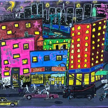 Ζωγραφική με τίτλο "City: 80’s Brooklyn…" από Hico, Αυθεντικά έργα τέχνης, Σπρέι βαφής
