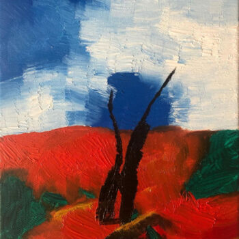 Painting titled "Paysage d'arbres à…" by Hideo Fukushima, Original Artwork, Oil