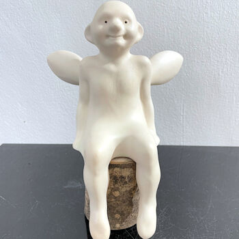 Sculpture titled "Man Angel" by Hilbertas Jatkevicius, Original Artwork, Ceramics