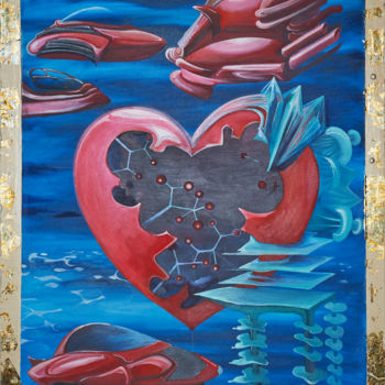 Peinture intitulée "Coeur Technologique" par Hilda Garman, Œuvre d'art originale, Huile