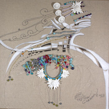 Art textile intitulée "Ivresse de Necklar…" par Hilda Garman, Œuvre d'art originale, Broderie Monté sur Châssis en bois