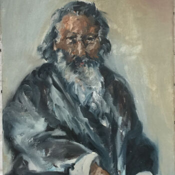 Schilderij getiteld "Johannes Brahms" door Hilde Plessers, Origineel Kunstwerk, Olie Gemonteerd op Frame voor houten brancard