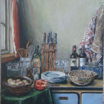 Ζωγραφική με τίτλο "Near the kitchen wi…" από Hilde Plessers, Αυθεντικά έργα τέχνης, Λάδι