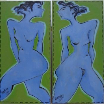 Painting titled "Breeze and Eartha N…" by Hilary Mullany, Original Artwork, Acrylic
