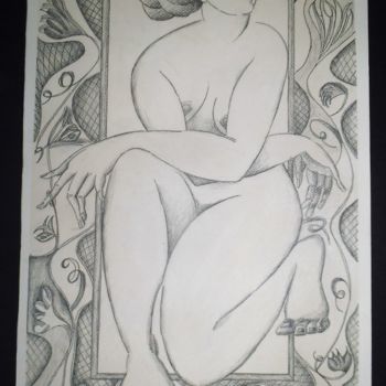 Drawing titled "Kneeling Nude 2." by Hilary Mullany, Original Artwork, Pencil