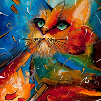 Pintura intitulada "le chat orange" por Art World, Obras de arte originais, Outro