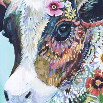 Pintura intitulada "vache" por Art World, Obras de arte originais