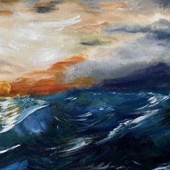 Ζωγραφική με τίτλο "Fiery Sunset" από Hind Boucherit, Αυθεντικά έργα τέχνης, Ακρυλικό