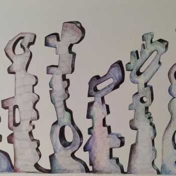 "SÉRIE DE 7 MONSTRES…" başlıklı Resim Hippo tarafından, Orijinal sanat, Tükenmez kalem