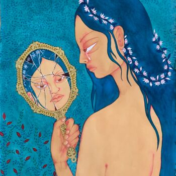 Painting titled "A mother's confessi…" by Hiranya R, Original Artwork, Watercolor