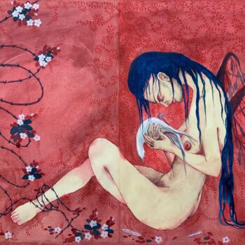 Malerei mit dem Titel "I was once a bird (…" von Hiranya R, Original-Kunstwerk, Aquarell