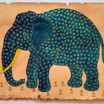 "MAJESTIC TUSKER" başlıklı Resim Hiranya R tarafından, Orijinal sanat, Guaş boya
