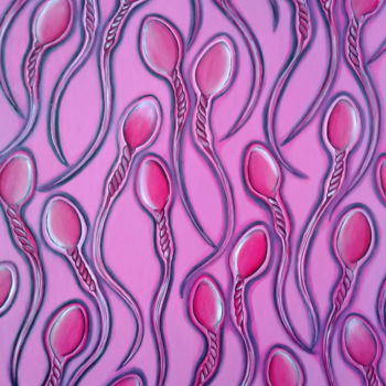 Картина под названием "Sperms (pink)" - Hirotaka Suzuki, Подлинное произведение искусства, Акрил