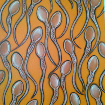 Painting titled "Sperms (yellow)" by Hirotaka Suzuki, Original Artwork, Acrylic