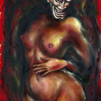 Painting titled "Hannya" by Hiroko Sakai, Original Artwork, Oil