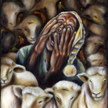 Pintura intitulada "sheep.jpg" por Hiroko Sakai, Obras de arte originais, Óleo