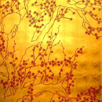 Painting titled "golden sakura III" by Hiromi Ozaki, Original Artwork