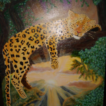 Painting titled ""léopard..."" by Sébastien Richardet, Original Artwork, Acrylic