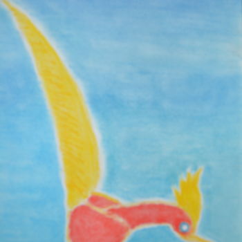 Desenho intitulada ""l'oiseau rouge et…" por Sébastien Richardet, Obras de arte originais, Pastel