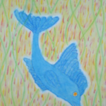 Drawing titled ""le poisson bleu..."" by Sébastien Richardet, Original Artwork, Pastel