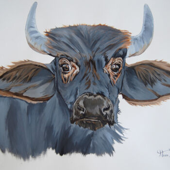 Malerei mit dem Titel "gazing buffalo" von Hiten Mistry, Original-Kunstwerk, Acryl