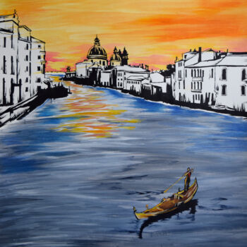 Painting titled "Sunset in Venice" by Hiten Mistry, Original Artwork, Acrylic