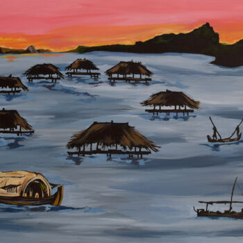 Painting titled "fishing cove" by Hiten Mistry, Original Artwork, Acrylic