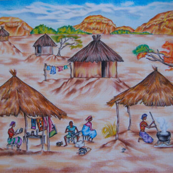 Desenho intitulada "peasant dwellers" por Hiten Mistry, Obras de arte originais, Lápis