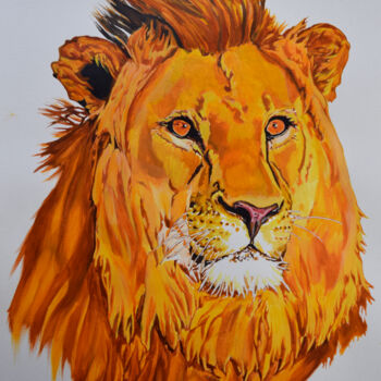Painting titled "Majestic lion" by Hiten Mistry, Original Artwork, Acrylic