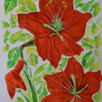Schilderij getiteld "Red amaryllis paint…" door Hiten Mistry, Origineel Kunstwerk, Acryl
