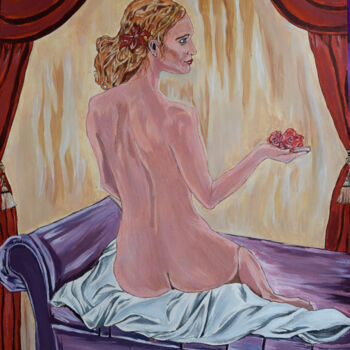 Painting titled "nude model painting" by Hiten Mistry, Original Artwork, Acrylic