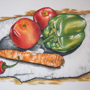Rysunek zatytułowany „Still life vegetabl…” autorstwa Hiten Mistry, Oryginalna praca, Ołówek