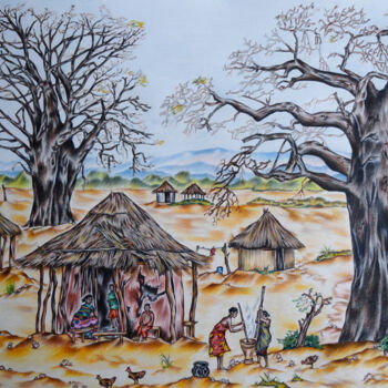 Desenho intitulada "village site" por Hiten Mistry, Obras de arte originais, Lápis