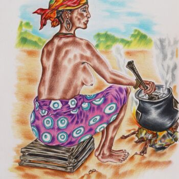 Σχέδιο με τίτλο "Zambian traditional…" από Hiten Mistry, Αυθεντικά έργα τέχνης, Μολύβι