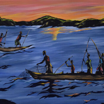 Painting titled "Rise of the fisherm…" by Hiten Mistry, Original Artwork, Acrylic