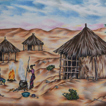 Dessin intitulée "Village life in Wes…" par Hiten Mistry, Œuvre d'art originale, Autre