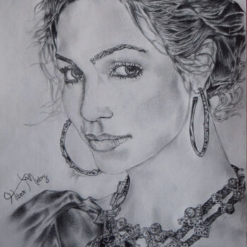 Dessin intitulée "Jennifer Lopez draw…" par Hiten Mistry, Œuvre d'art originale, Graphite