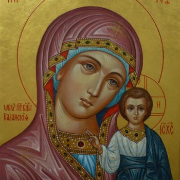 Painting titled "Kazan Mother of God" by Sergey Guz, Original Artwork, Tempera