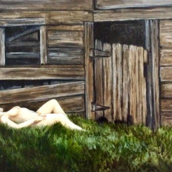 Картина под названием "Old Barn and Female…" - Hilary J England, Подлинное произведение искусства, Масло